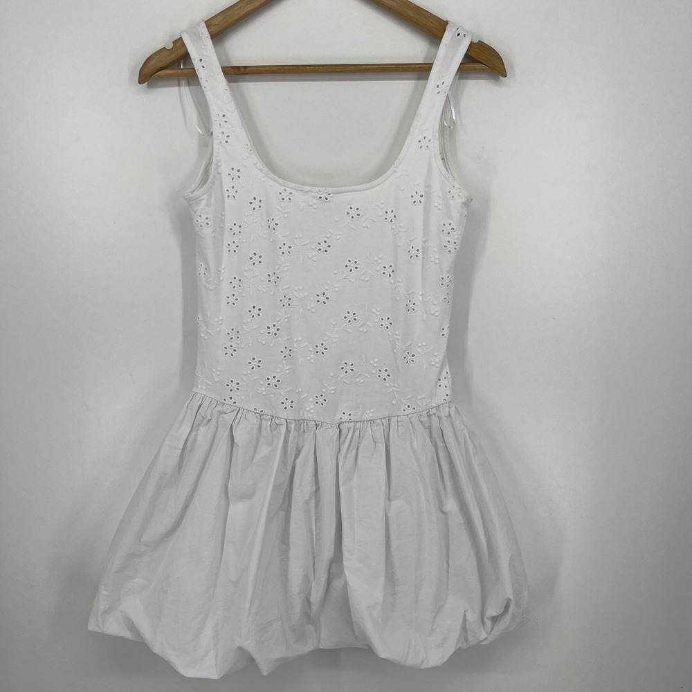 Zara Womens White Eyelet‎ Embroidered Bubble Hem Mini Dress Size Small